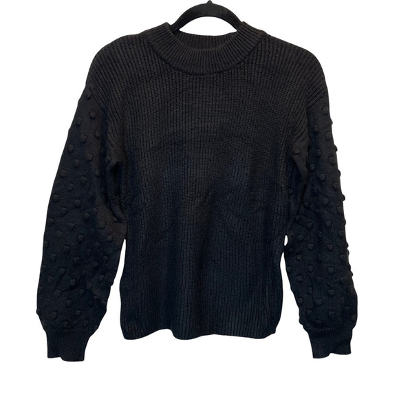 CeCe Sweaters - CeCe 3D Polka Dot Sweater Rich Black Ribbed Crewneck Small